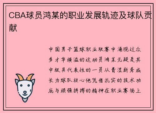 CBA球员鸿某的职业发展轨迹及球队贡献