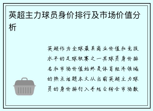 英超主力球员身价排行及市场价值分析
